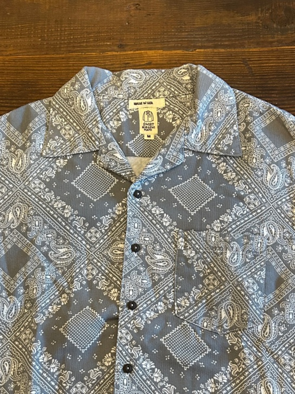 Hiroshi Kato The Wrench Waffle gray Bandana-printShort Sleeve Button-Down Shirt - Picture 2 of 10